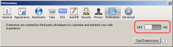Manage Extension Window Manage Extension Window